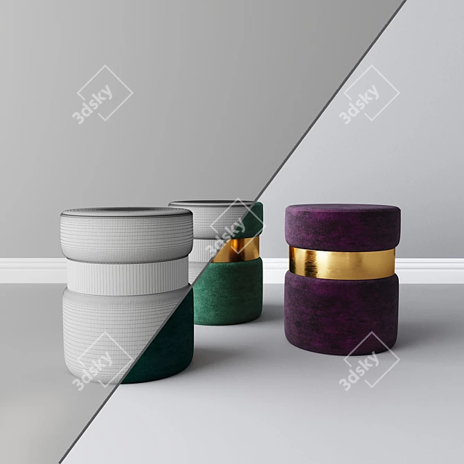 Luxury Velvet Ottoman 3D model image 3