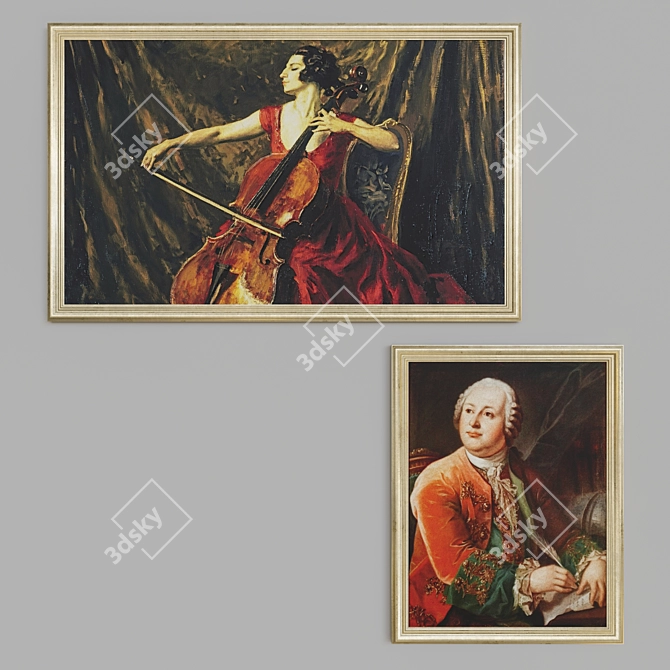 Golden-framed Classic Masterpieces: Guilhermina Suggia and Lomonosov 3D model image 1