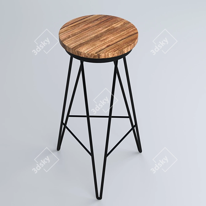 Metal Pedestal Stool with Wood Seat 3D model image 1