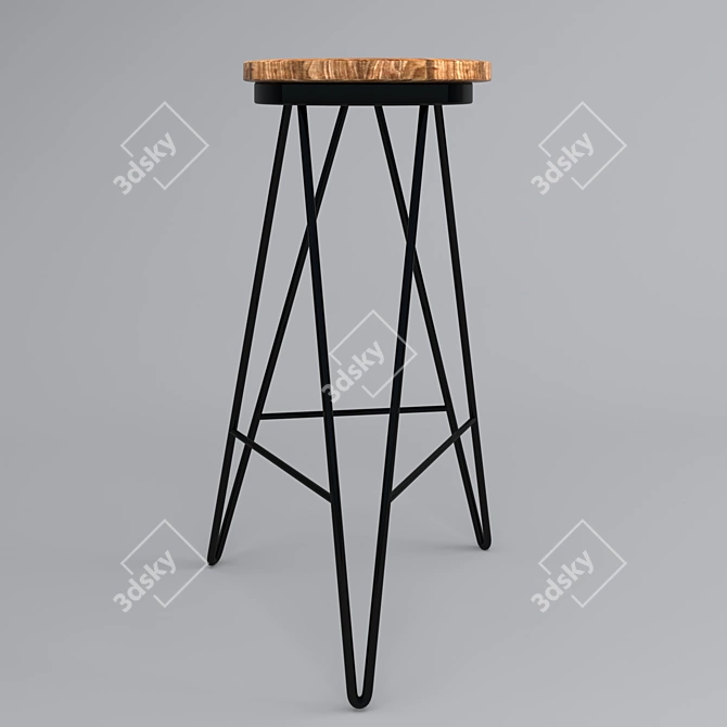Metal Pedestal Stool with Wood Seat 3D model image 2