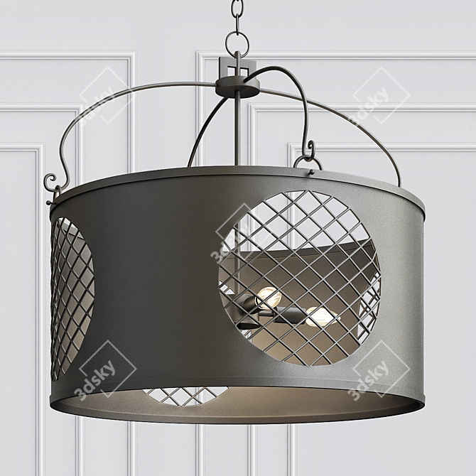 Japanese-inspired Yoshinomado Chandelier: Wrought Iron Elegance 3D model image 1