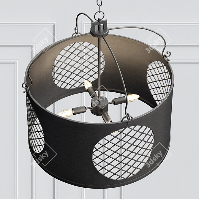 Japanese-inspired Yoshinomado Chandelier: Wrought Iron Elegance 3D model image 2