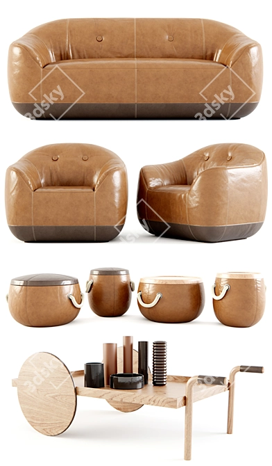 Elegant Furrow Collection: Sofa, Armchair & Accessories 3D model image 2