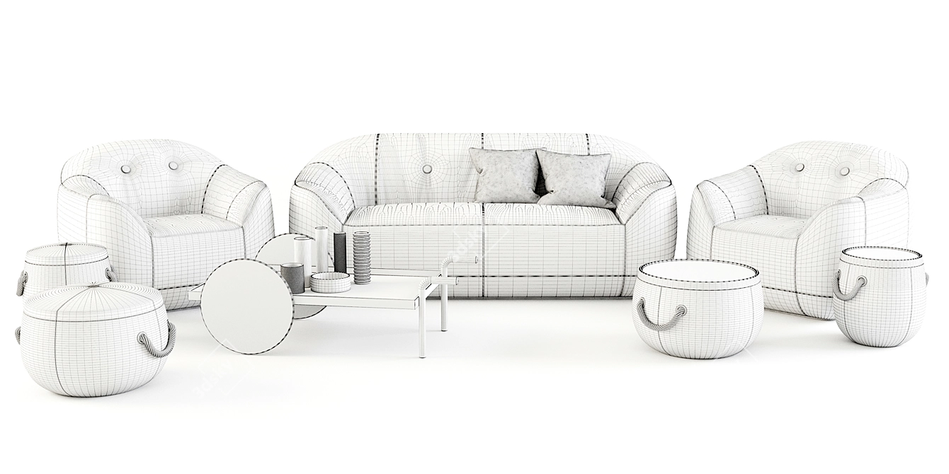 Elegant Furrow Collection: Sofa, Armchair & Accessories 3D model image 3