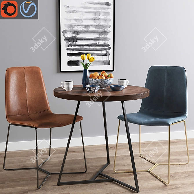 Modern Leather Dining Chairs - West Elm 3D model image 1