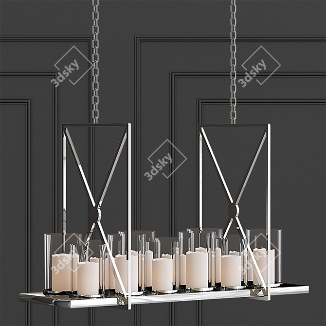 Elegant Summit Chandelier: Remote-Controlled, Polished Stainless Steel & Clear Glass 3D model image 1