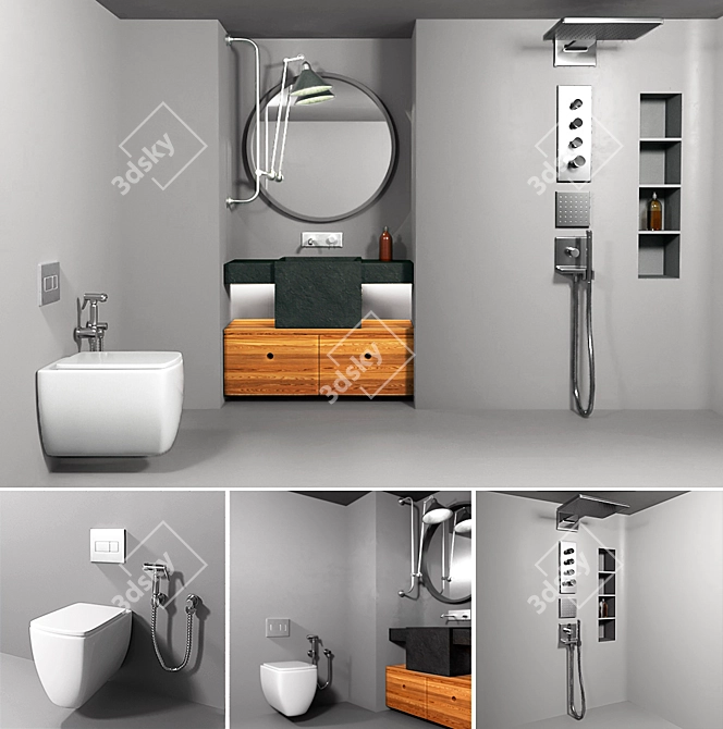 Elegant Corona Bathroom Furniture Set 3D model image 1