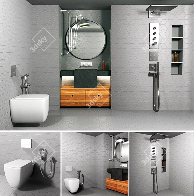 Elegant Corona Bathroom Furniture Set 3D model image 4