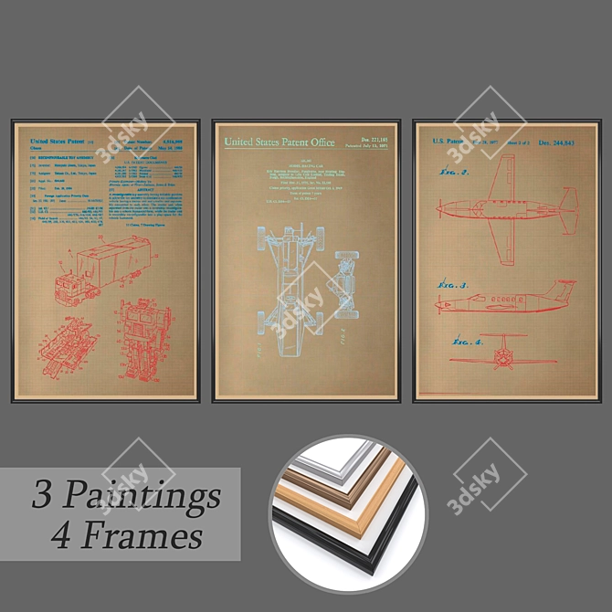 Elegant Frame Set with Wall Paintings 3D model image 1