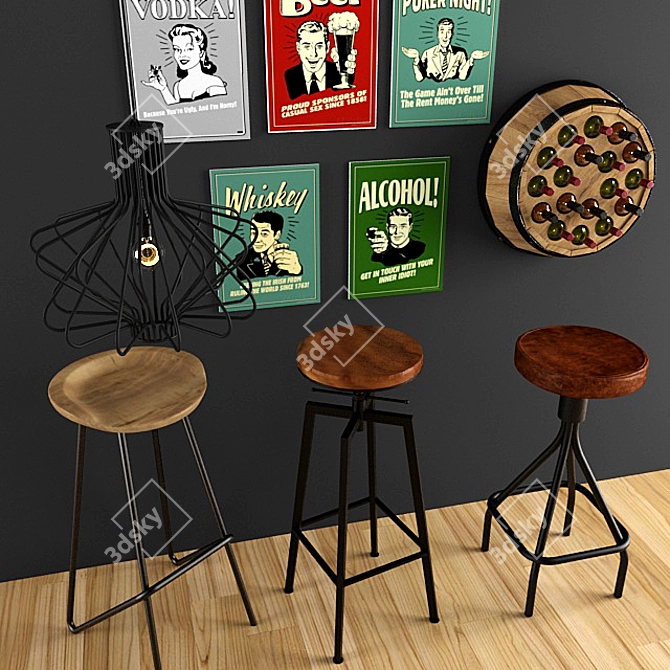 Essential Bar Set: Accessories & Chairs 3D model image 2