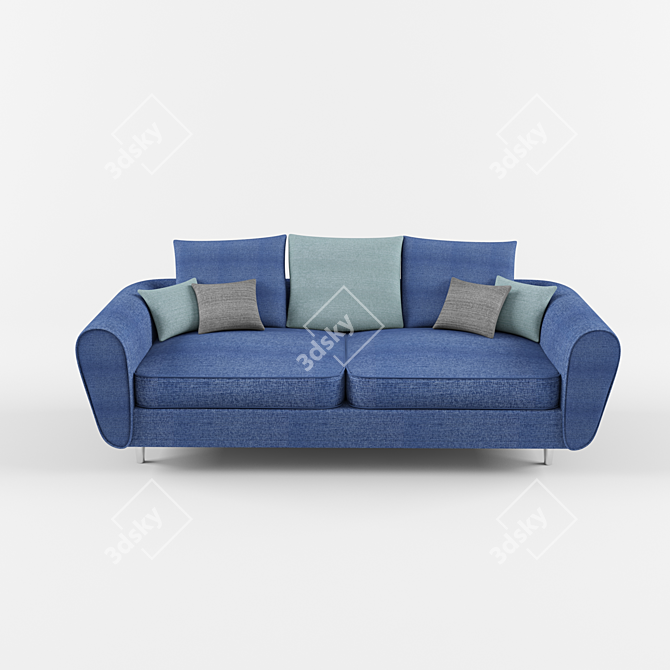 Blue Fabric Double Sofa 3D model image 1