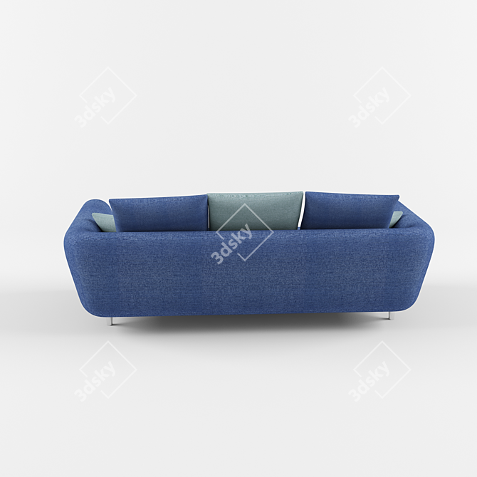 Blue Fabric Double Sofa 3D model image 3