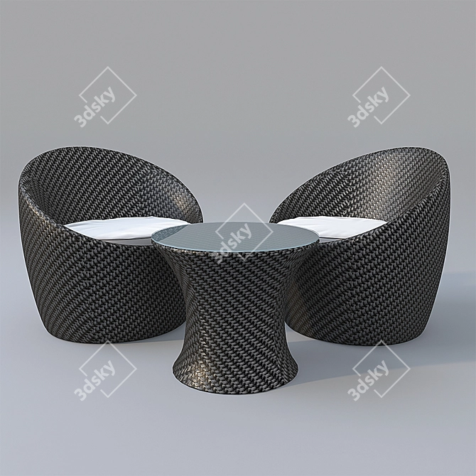 Sleek Black Wicker Swivel Chair 3D model image 1