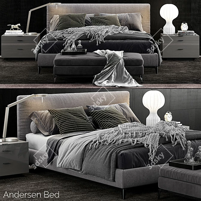 Minotti Andersen Bed - Sleek and Sophisticated Bedroom Furniture 3D model image 1