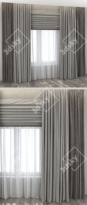 Elegant Roman-Rod Curtains & Wood Flooring 3D model image 2