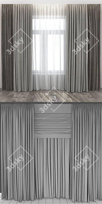 Elegant Roman-Rod Curtains & Wood Flooring 3D model image 3