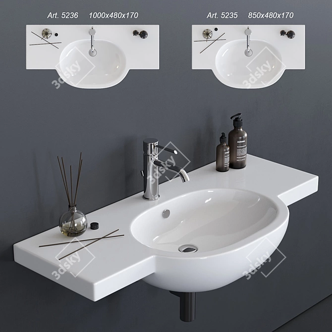 Galassia M2 Wall-Mounted Ceramic Washbasin 3D model image 1