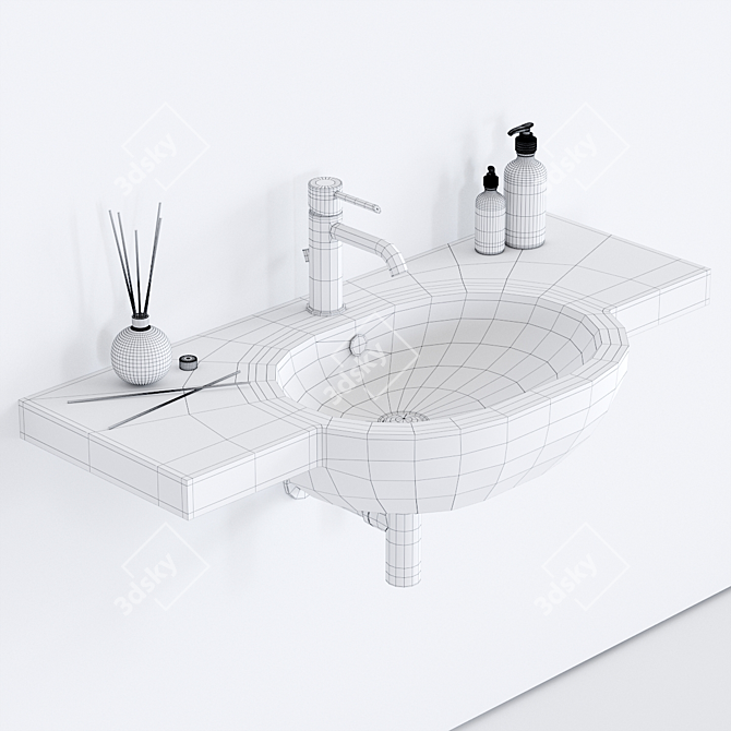 Galassia M2 Wall-Mounted Ceramic Washbasin 3D model image 3