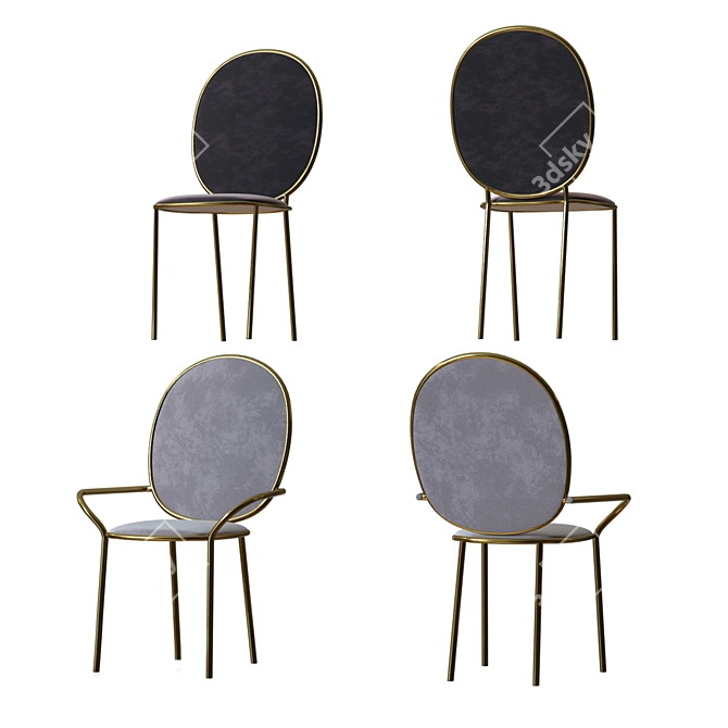 Gold Velvet Dining Armchair and Chair Set 3D model image 1