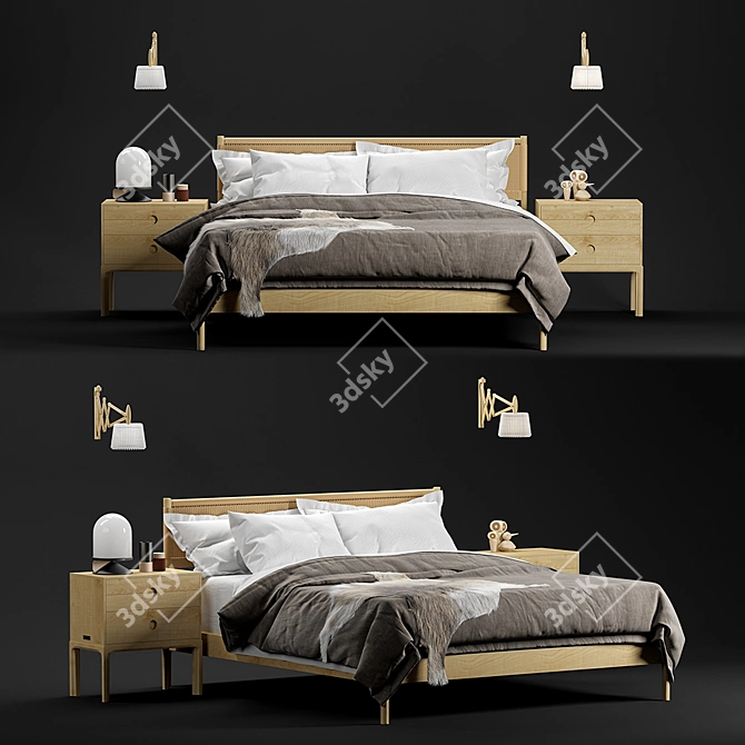 Elegant Oak Bed: Klassik Papercord 3D model image 1