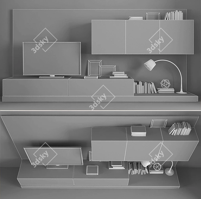 Modern TV Stand Set with Shelving 3D model image 3