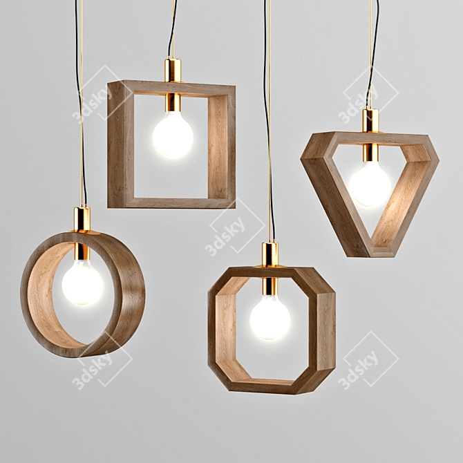 Modern Geometric Pendant: Wood and Brass 3D model image 1