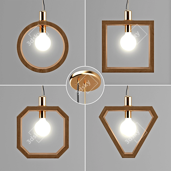 Modern Geometric Pendant: Wood and Brass 3D model image 2