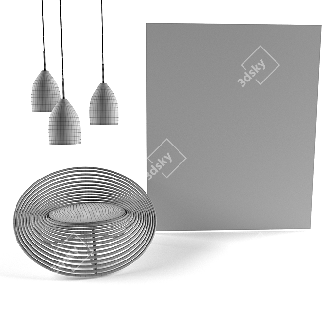 Modern Set 02: Stylish Furniture & Concrete Pendant Light 3D model image 3
