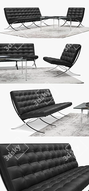 Barcelona Sofa Set with Coffee Table 3D model image 2