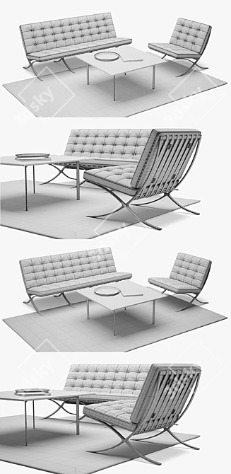 Barcelona Sofa Set with Coffee Table 3D model image 3