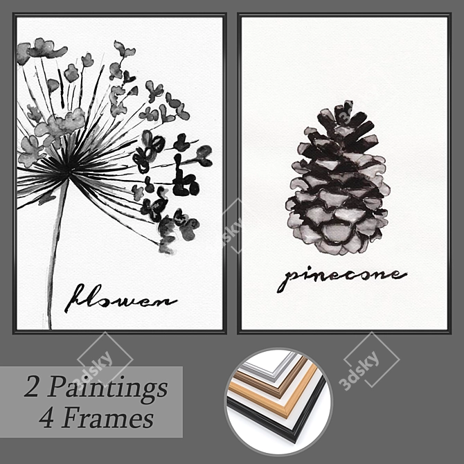 Elegant Set of Wall Paintings 3D model image 1