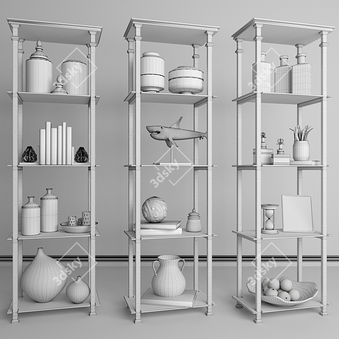 Elegant Decor Rack: Vase, Figurine, Hourglass 3D model image 2