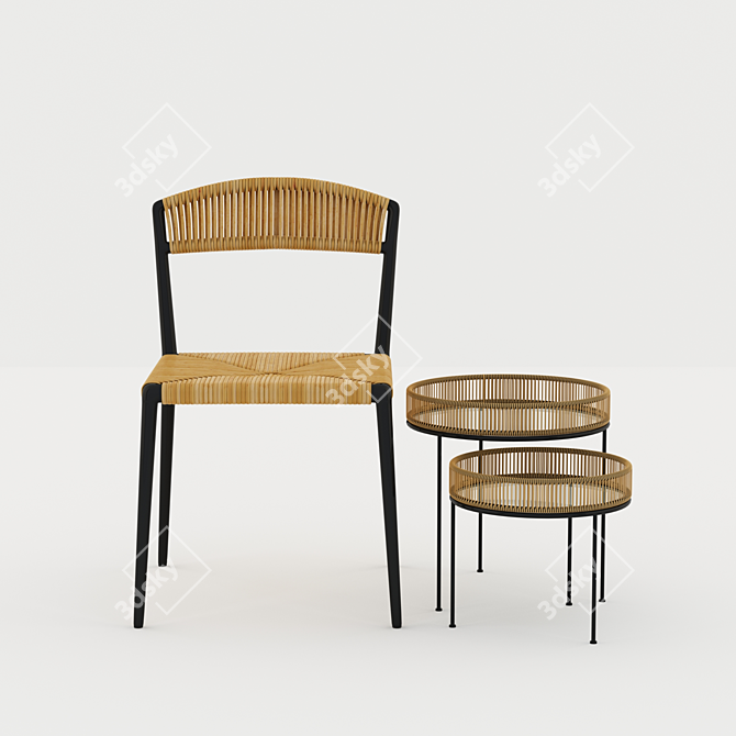 Outdoor Wicker Chair Set 3D model image 1