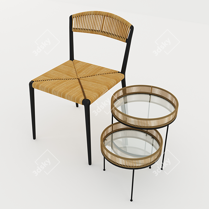 Outdoor Wicker Chair Set 3D model image 2