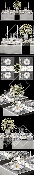 White Bouquet Table Setting 3D model image 2