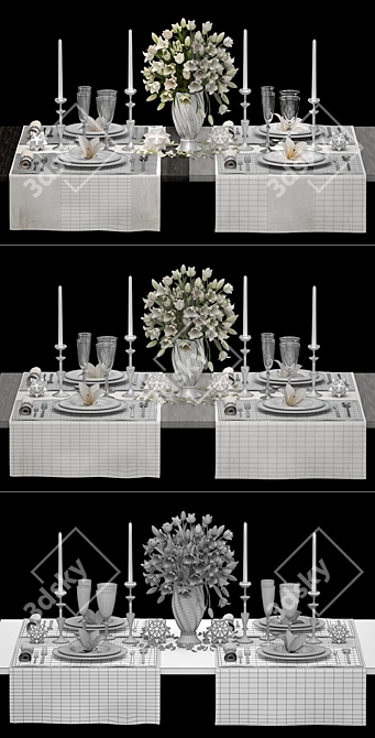 White Bouquet Table Setting 3D model image 3