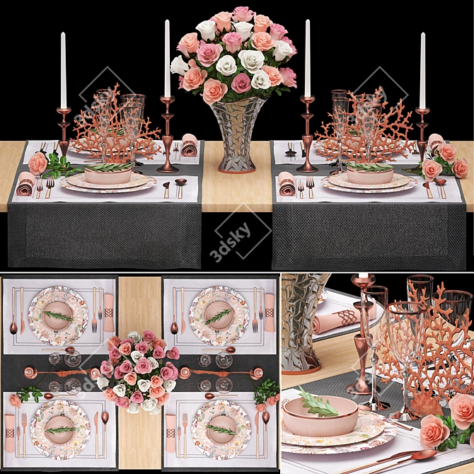 Blooming Elegance: ZARA HOME Table Setting 3D model image 1