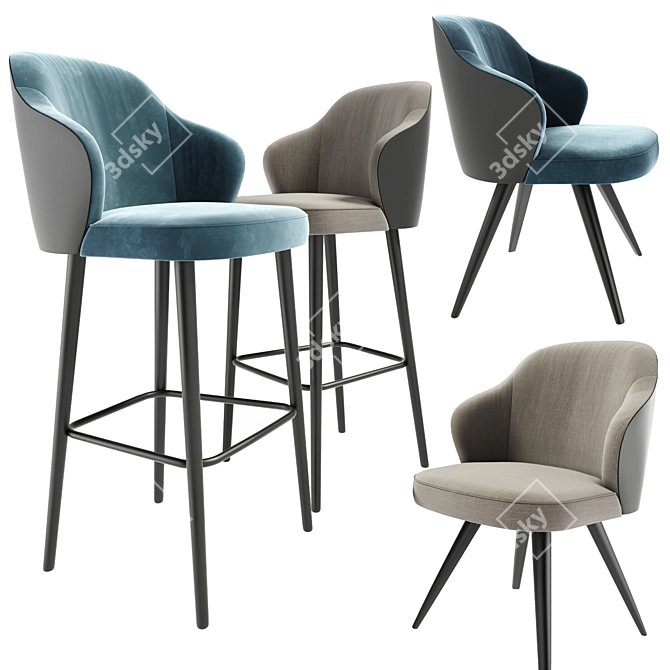 Sleek Steel Bar Stool & Dining Chair Bundle 3D model image 1