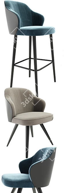 Sleek Steel Bar Stool & Dining Chair Bundle 3D model image 2