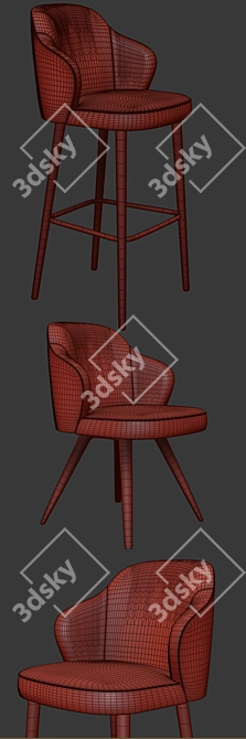 Sleek Steel Bar Stool & Dining Chair Bundle 3D model image 3