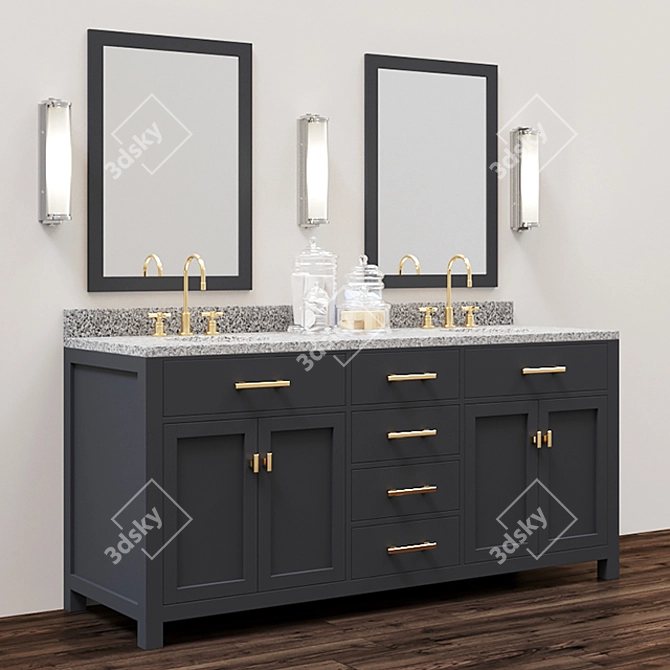 Hutton Double Washbasin - Classic Parsons Style 3D model image 1