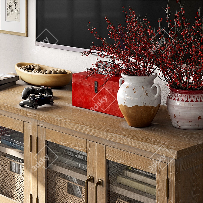 Reclaimed Wood Media Console - Stylish and Spacious 3D model image 2