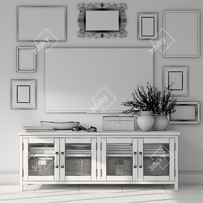 Reclaimed Wood Media Console - Stylish and Spacious 3D model image 3