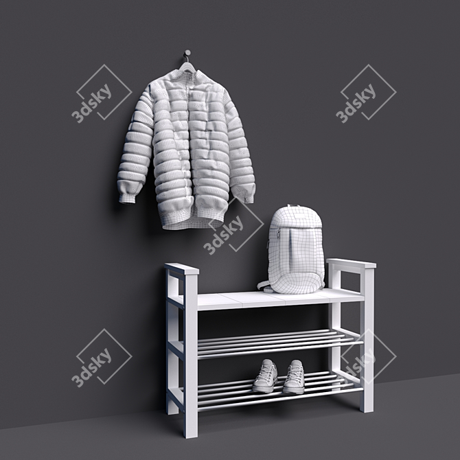 IKEA Hemnes Shoe Bench with Shelf - Bundle includes Sneakers, Backpack, and Down Jacket 3D model image 3