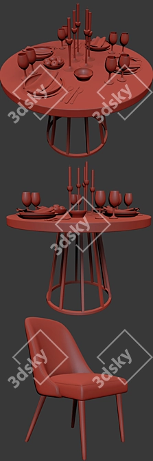 Zuma Round Dining Table Set 3D model image 3