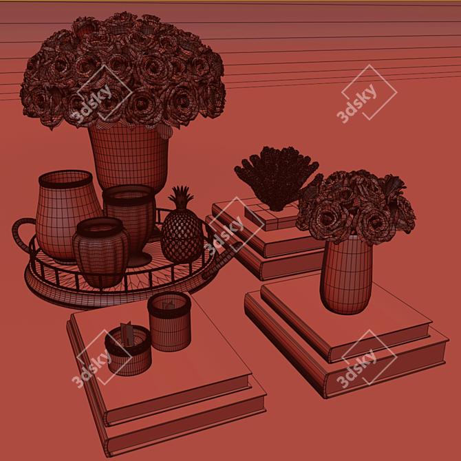 Elegant Rose & Crystal Vase Set 3D model image 3