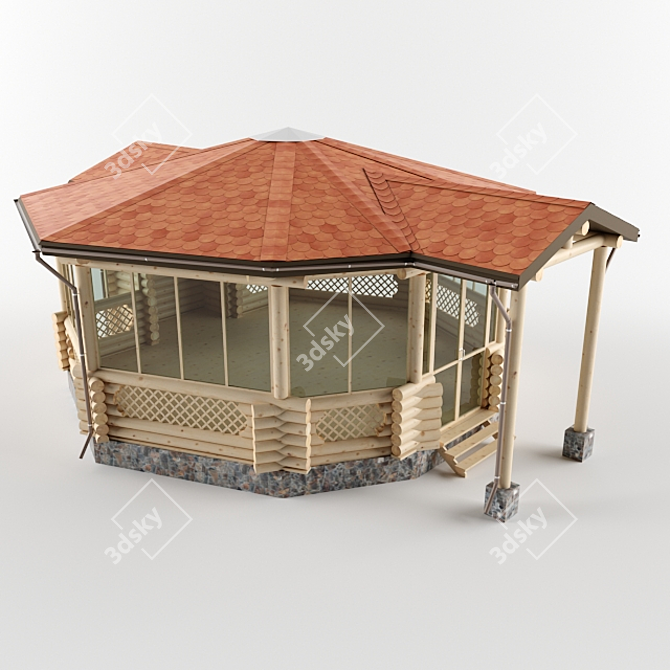Rustic Garden Rotunda: Customizable Log Cabin Design 3D model image 1