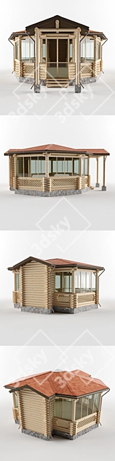 Rustic Garden Rotunda: Customizable Log Cabin Design 3D model image 2