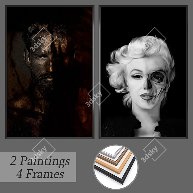 2-Piece Wall Paintings Set 3D model image 1