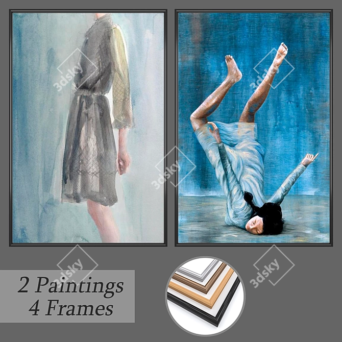 Versatile Set: 2 Wall Paintings & 4 Frame Options 3D model image 1